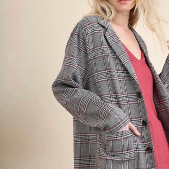 NWT Plaid Button Up Blazer Jacket - Picture 2 of 4